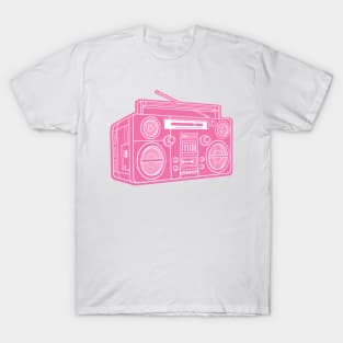 Boombox (White Lines + Blush Red Drop Shadow) Analog / Music T-Shirt
